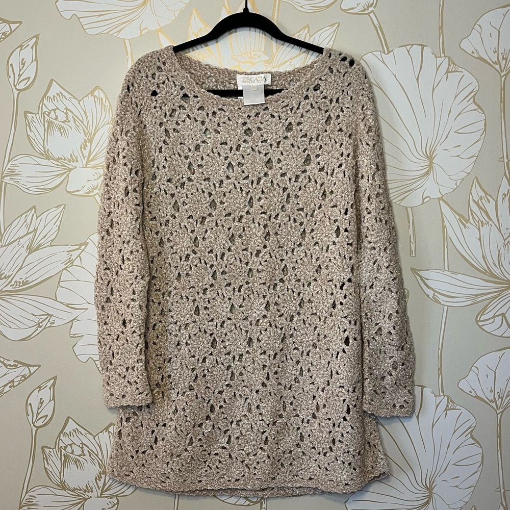 Escada Gold and Ivory Crochet Mini Tunic Dress - Vintage - Size 42/US 10